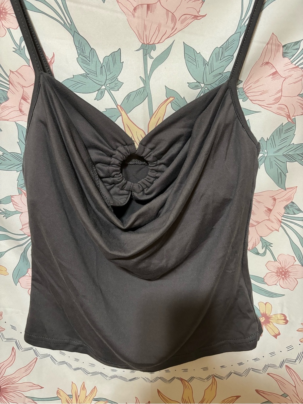 Charcoal Cowl Neck Sleeveless Top
